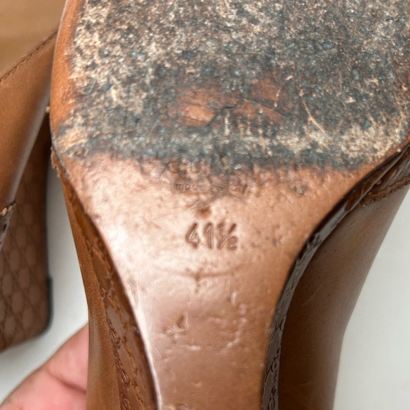 GUCCI Brogue Tan Leather Peep Toe Wedges | 41.5 - Picture 11 of 12